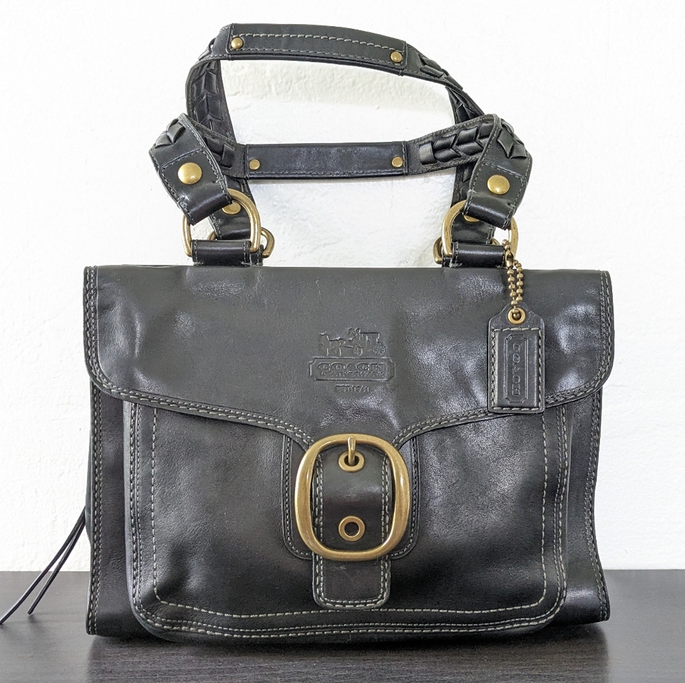 Coach Black Leather Legacy Bleeker Tattersall Satchel Shoulder Purse #11420